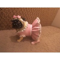 NIB Pug Dog Figurine Pink Tutu Dress Bow Resin   173472506267